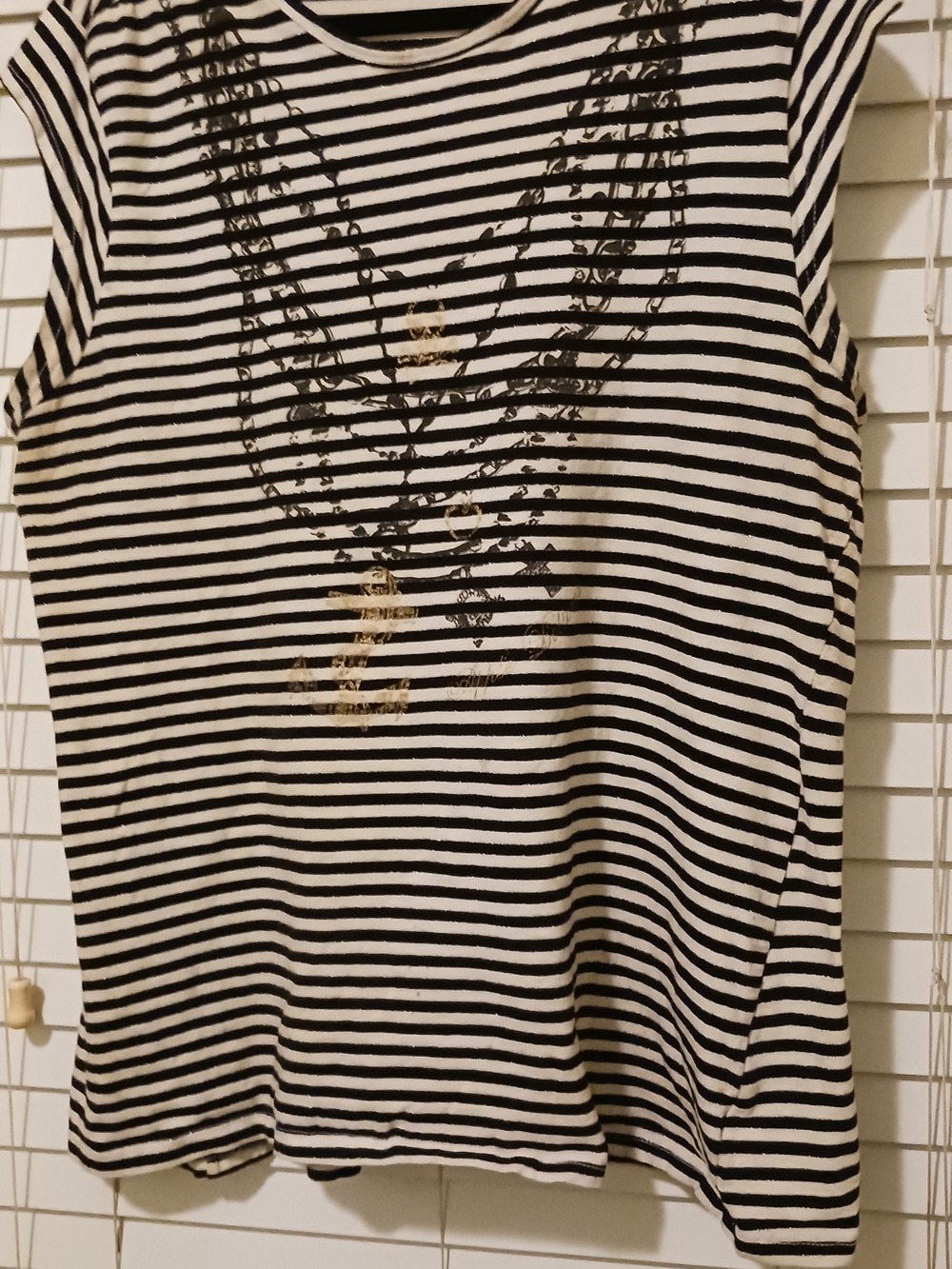 Apple Bottoms Black & White Striped Sleeveless Tank with Gold Accent